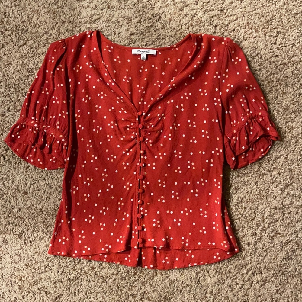 Burnt Orange Madewell Polka Dot Blouse